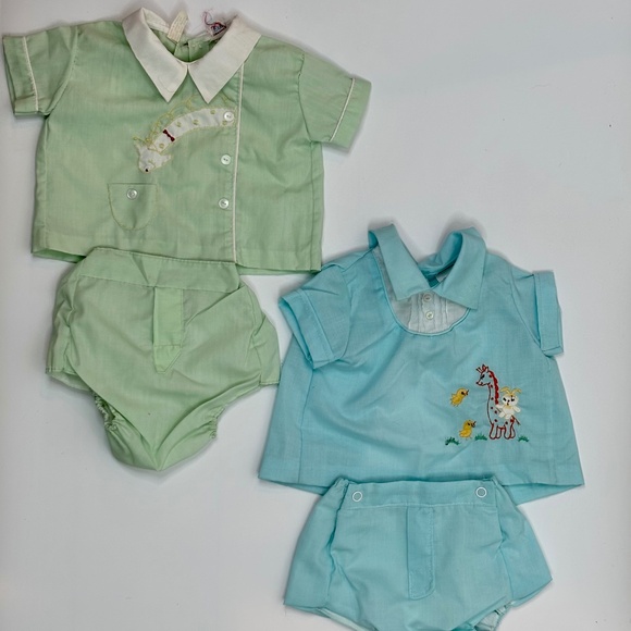 VTG 80s Carters Catton Bros Baby Sets 0-3M Embroidered Collared Matching Bloomer - Picture 1 of 11